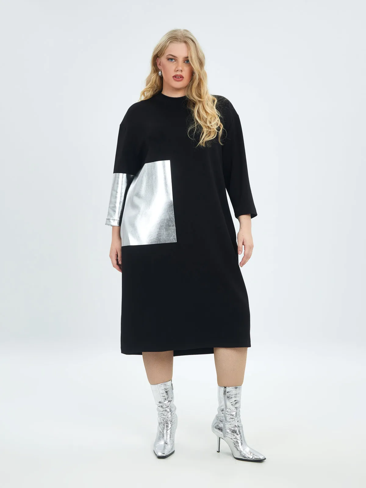 Mat Black and Silver Midi Dress