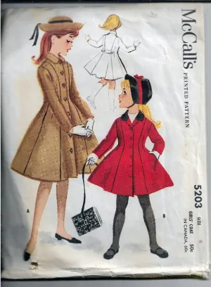 McCalls 5203 Little Girls Coat Vintage Sewing Pattern 1950s