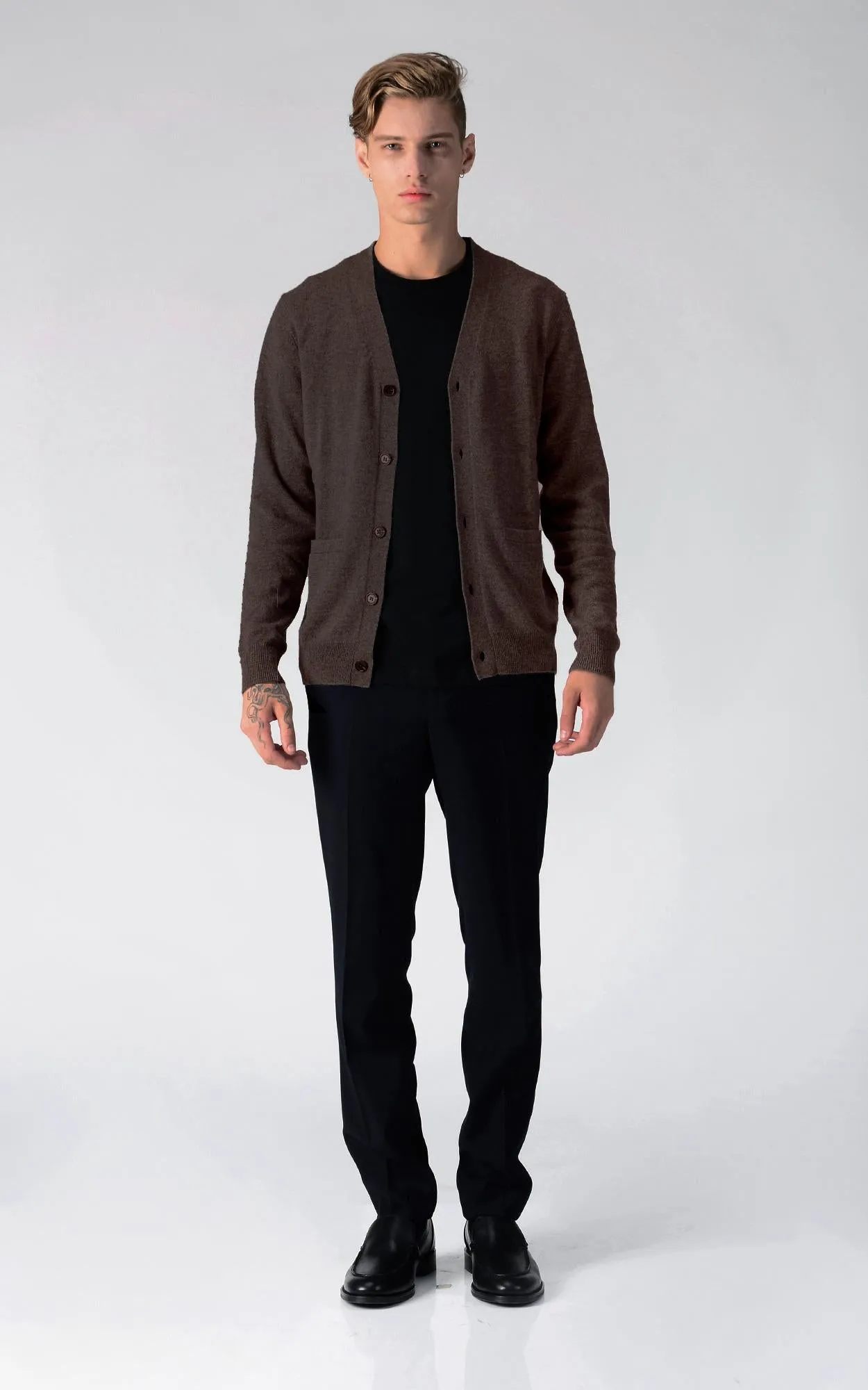 Men V-Neck Cardigan_Cocoa Brown