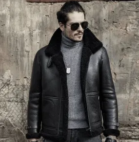 Mens Black Sheepskin Heavy Aviator Shearling Jacket