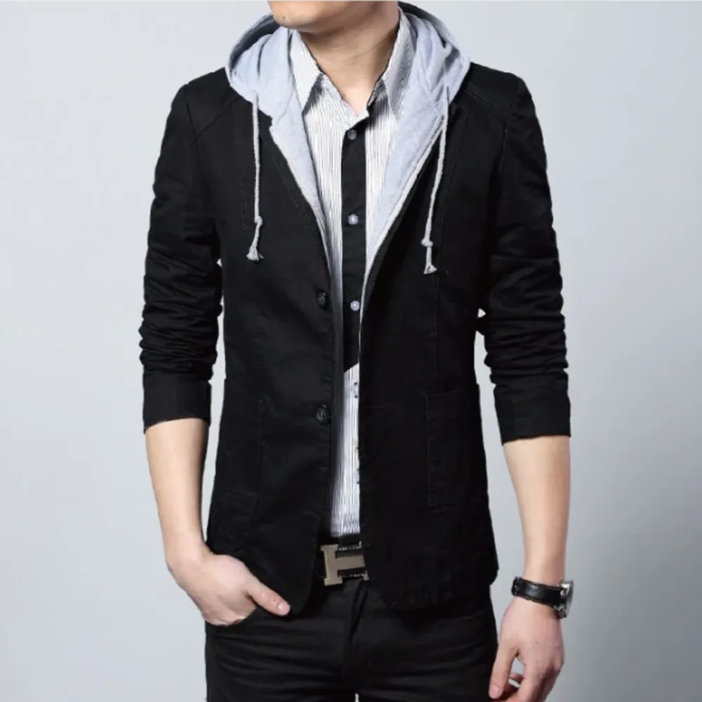 Mens Street Style Hooded Blazer in Black