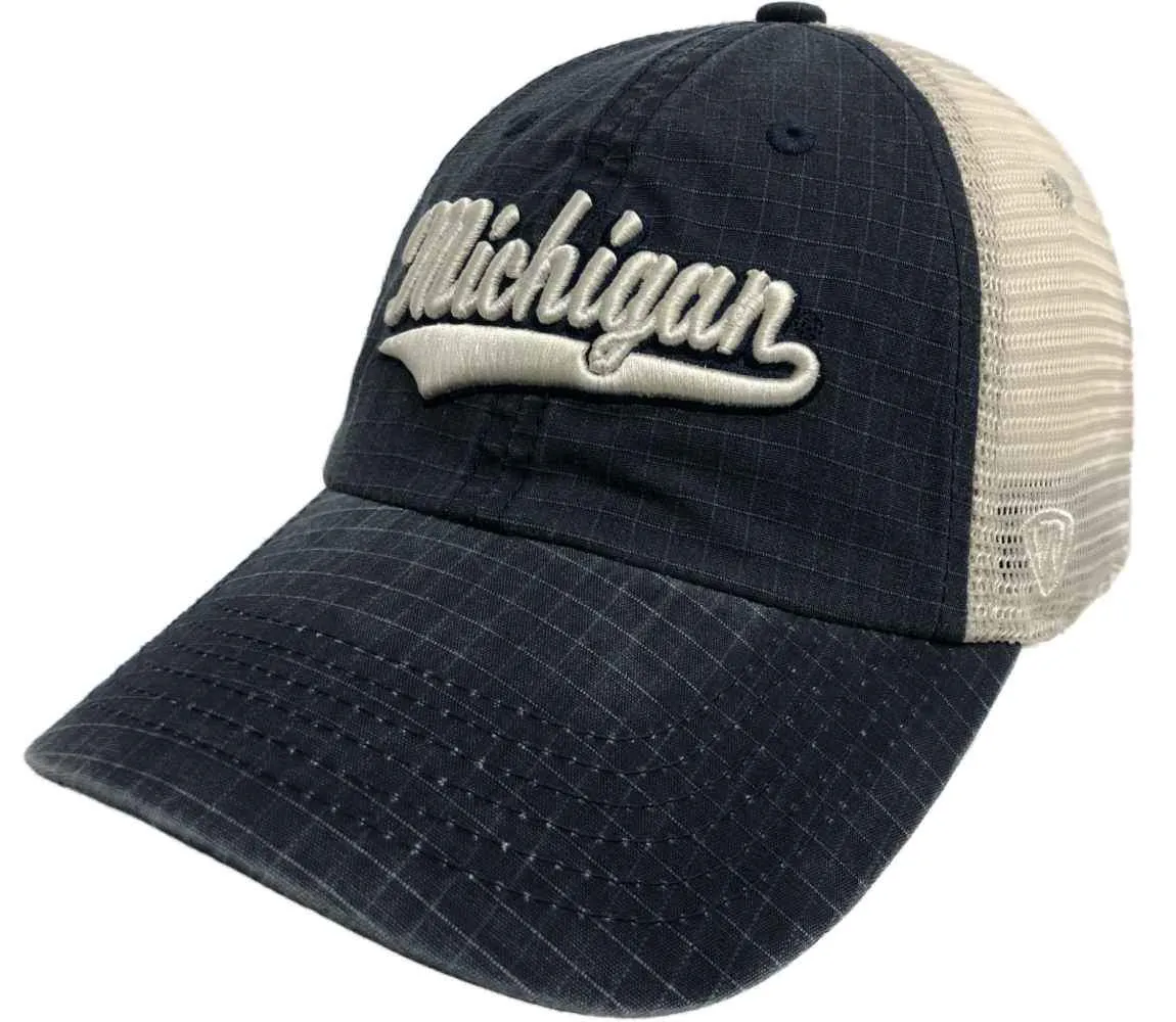 Michigan Wolverines TOW Navy "Raggs" Mesh Script Logo Snapback Slouch Hat Cap