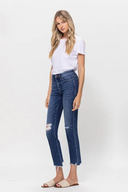 Mid Rise Crop Slim Straight Medium Jeans