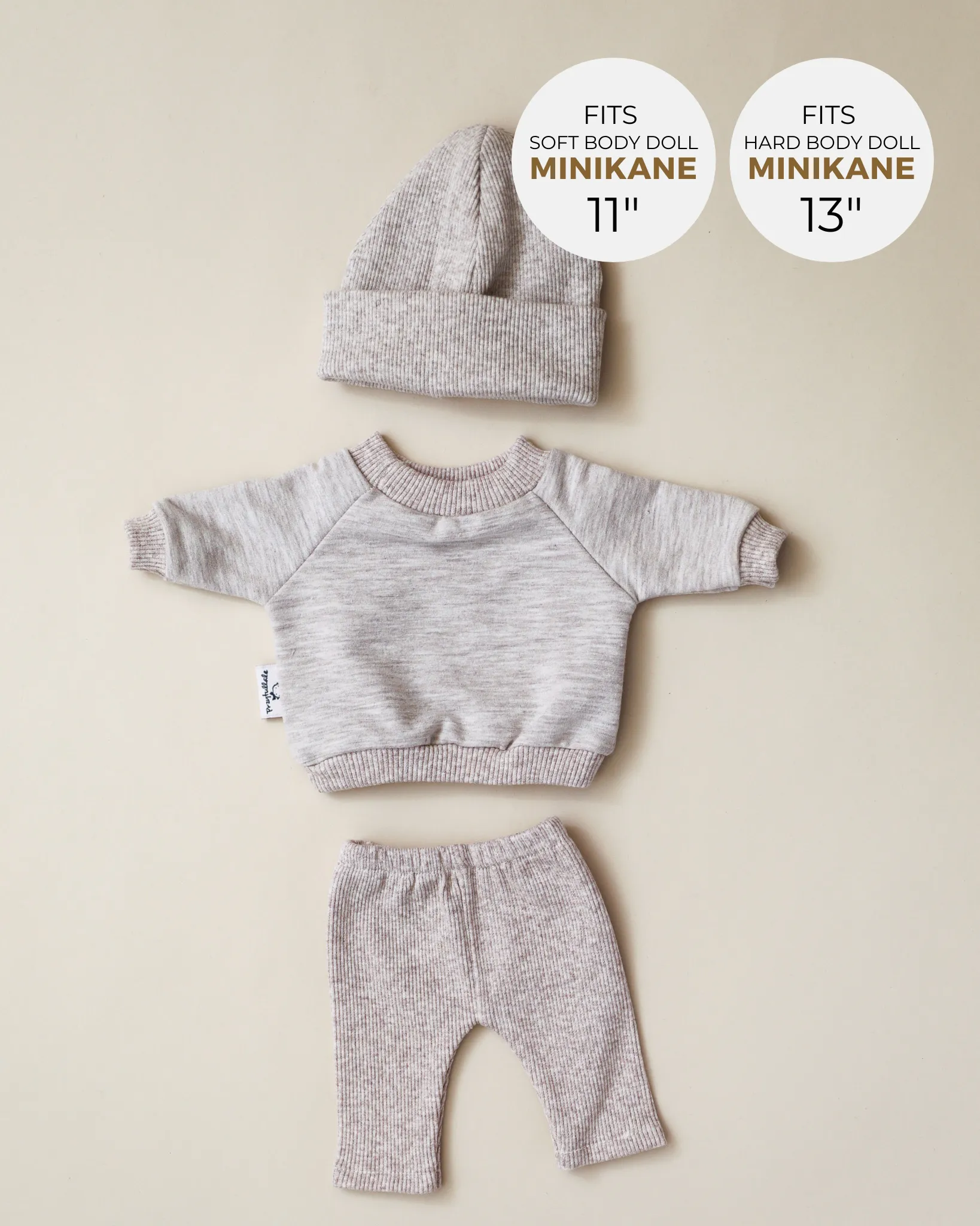 Minikane Doll Clothes | Doll Sweatshirt Set w/ Beanie - Beige