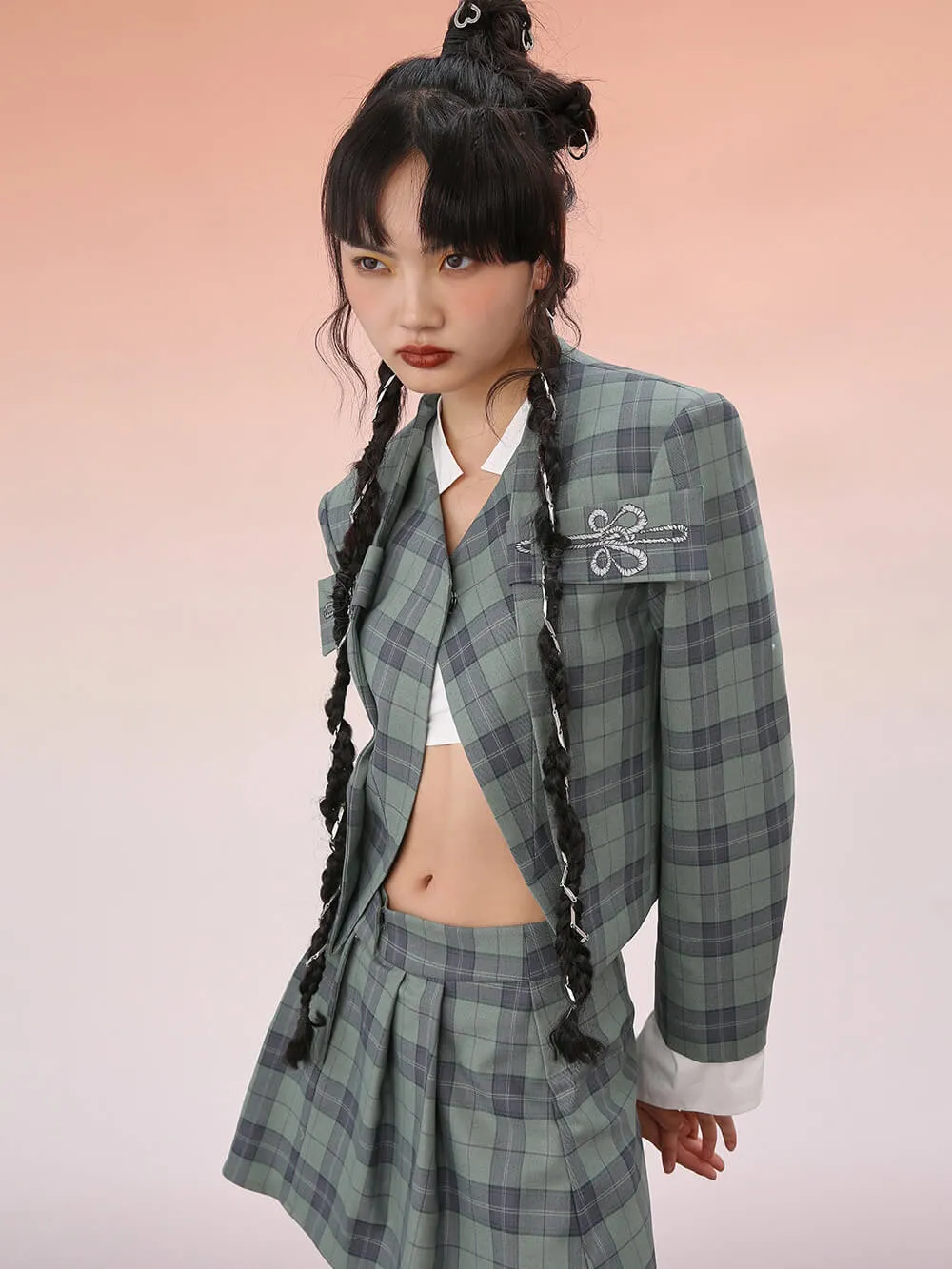 MUKZIN Plaid Irregular Blazer Suit