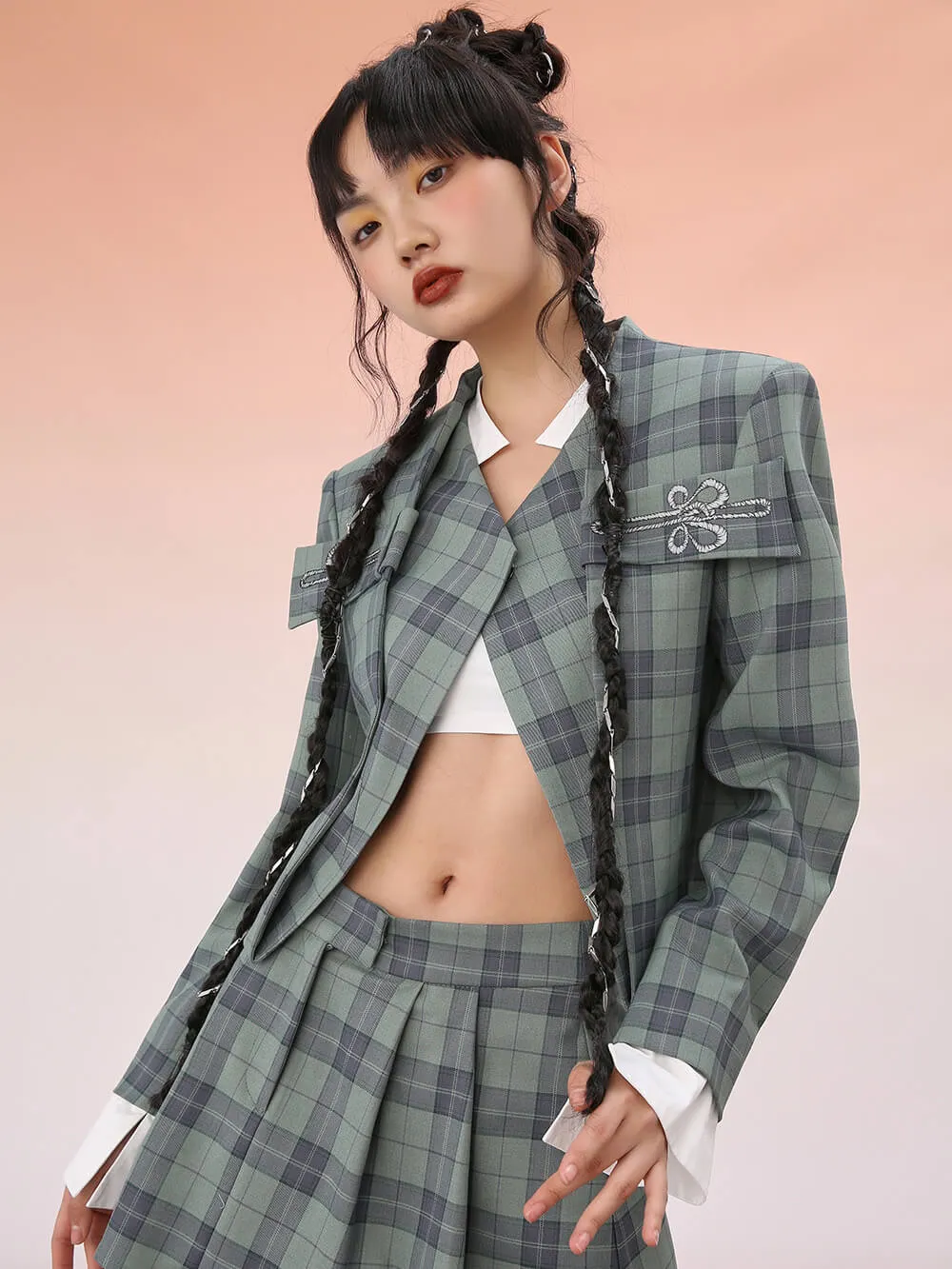 MUKZIN Plaid Irregular Blazer Suit