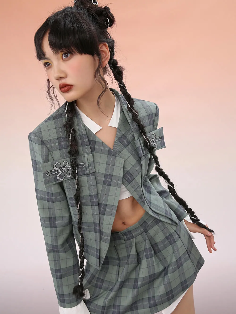 MUKZIN Plaid Irregular Blazer Suit