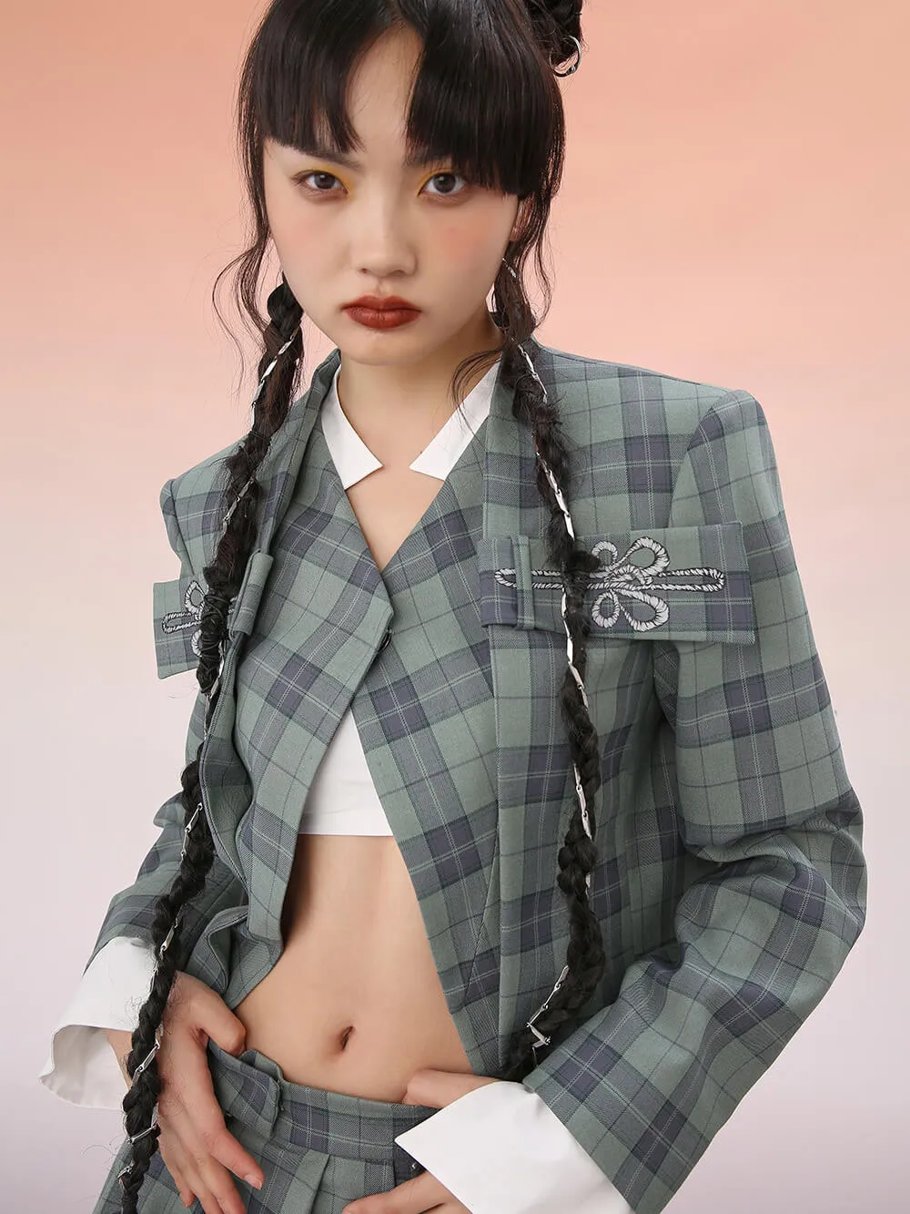 MUKZIN Plaid Irregular Blazer Suit