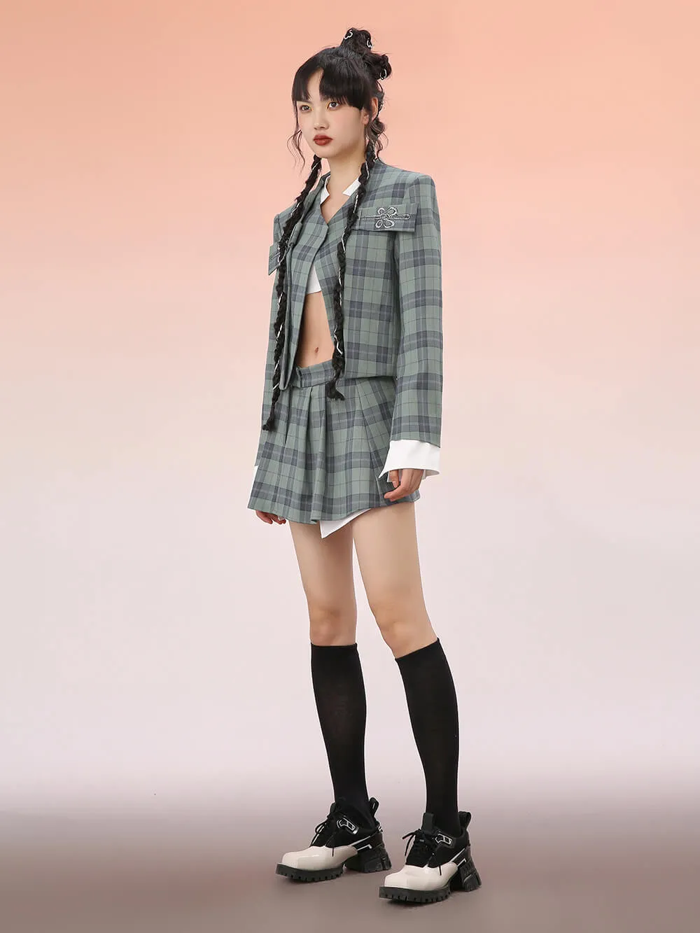 MUKZIN Plaid Irregular Blazer Suit