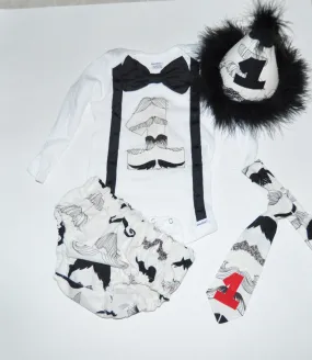 Mustache cake smash outfit with party hat, Black and white cake smash First Birthday Outfit, 1st 2nd 3rd  birthday,First Birthday Cake Smash