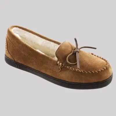 New - Isotoner Women's Suede Faux Shearling Slip On Slippers Moccasin Indoor/Outdoor