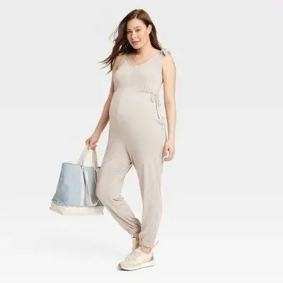 New - Sleeveless Maternity Leisure Jumpsuit - Isabel Maternity by Ingrid & Isabel Taupe S