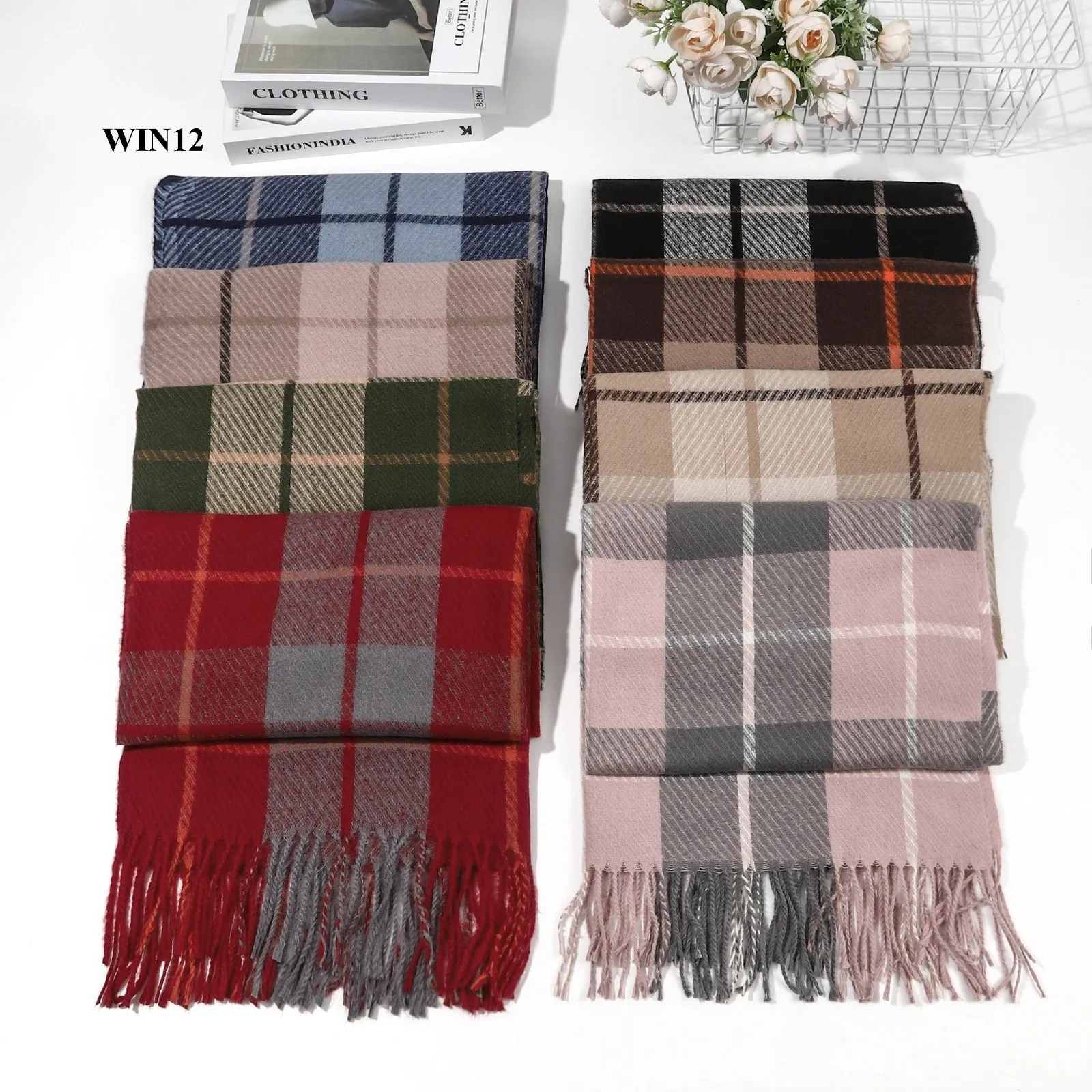 New Women Cotton Viscose Check Design Multi Color Winter Scarf