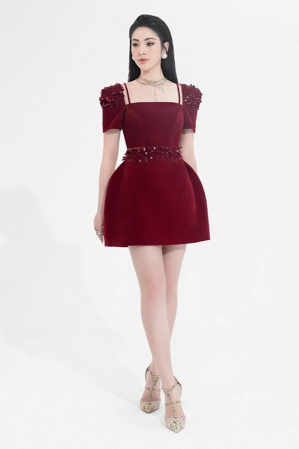 Nicola A-line Square Neck Velvet Mini Dress