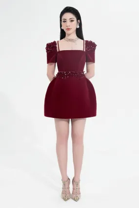 Nicola A-line Square Neck Velvet Mini Dress