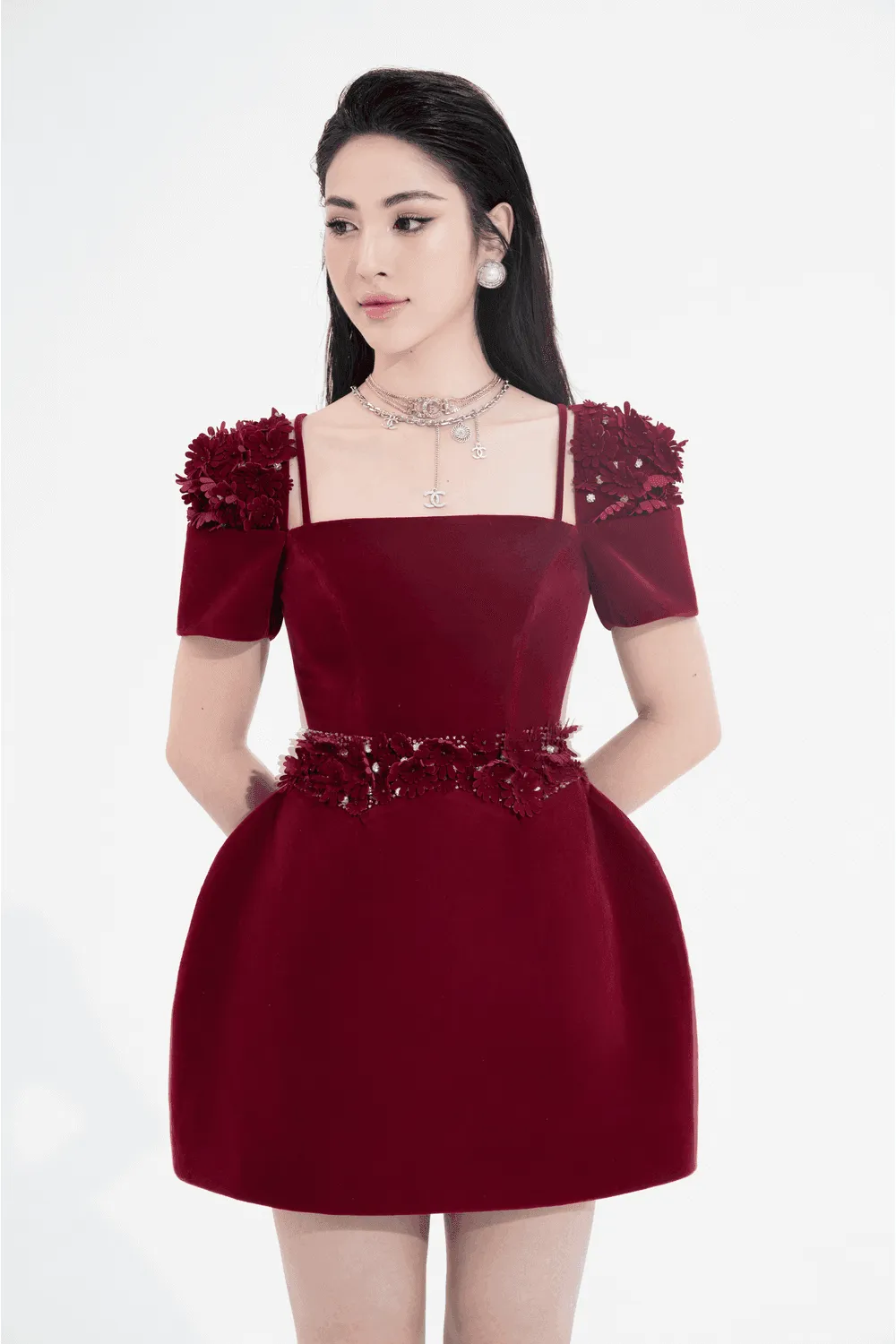 Nicola A-line Square Neck Velvet Mini Dress