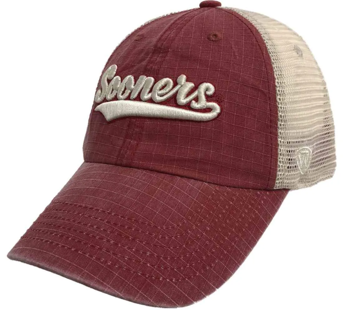 Oklahoma Sooners TOW Red "Raggs" Mesh Script Logo Snapback Slouch Hat Cap