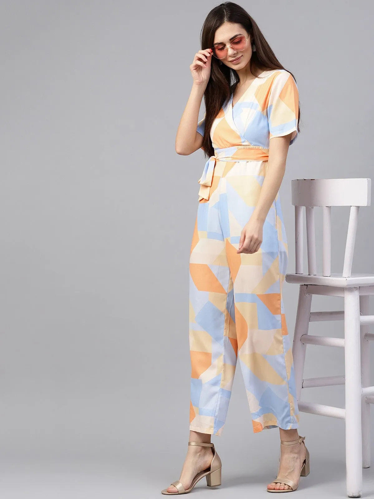 Overlap Abstract Print Jumpsuit