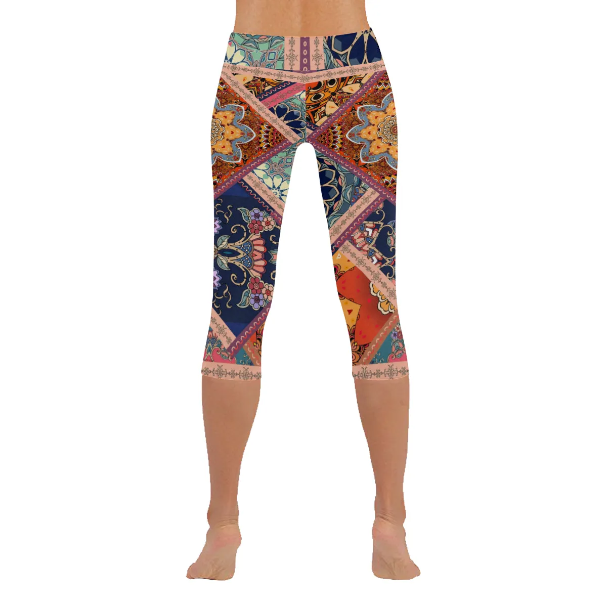 Pattern with Flowers Mandalas Women's Low Rise Capri Leggings (Invisible Stitch)