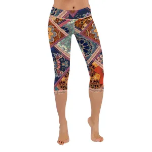 Pattern with Flowers Mandalas Women's Low Rise Capri Leggings (Invisible Stitch)