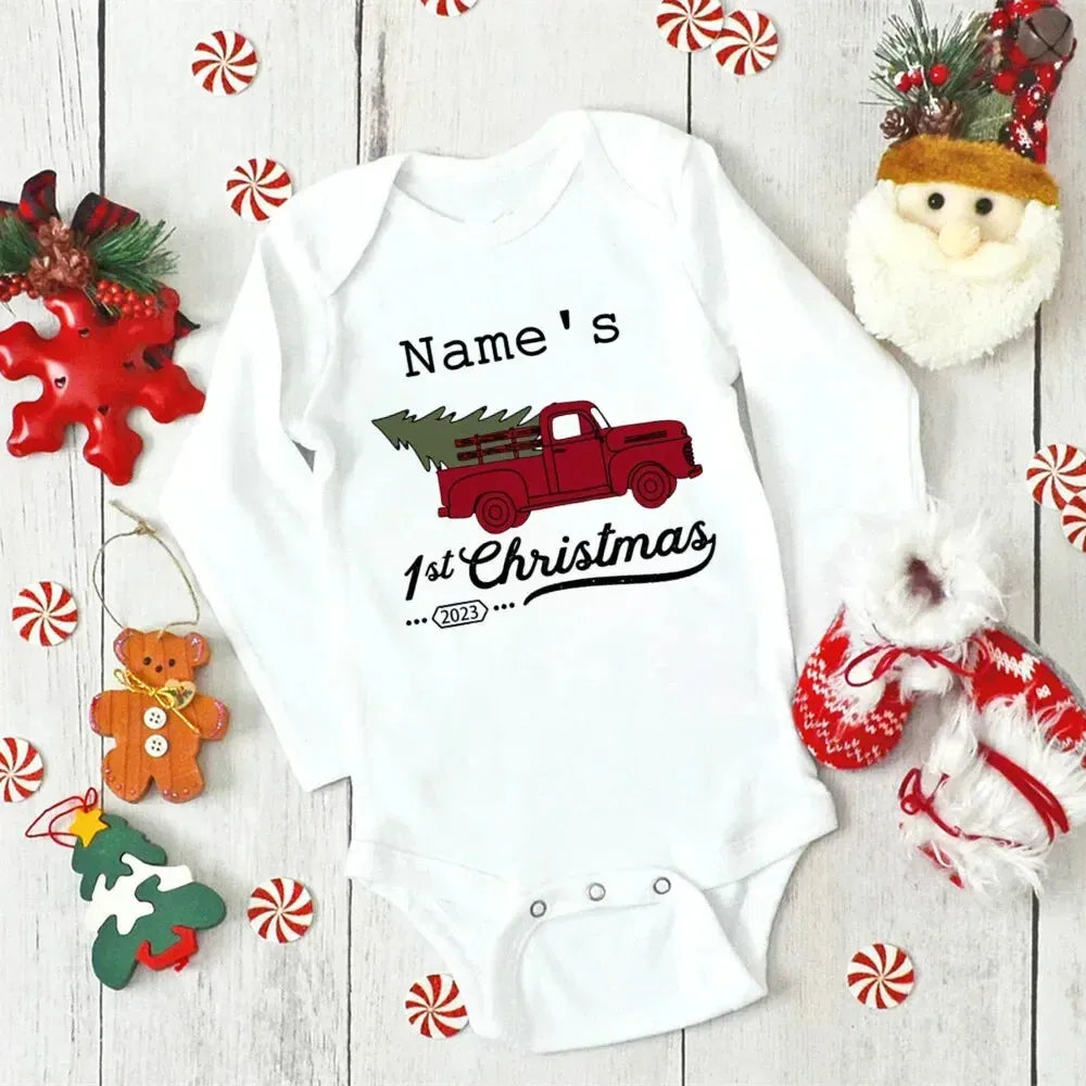 Personalised Baby First Christmas Bodysuits Custom Name Newborn Clothes Boys Girls Long Sleeve Jumpsuit Xmas Party Infant Outfit