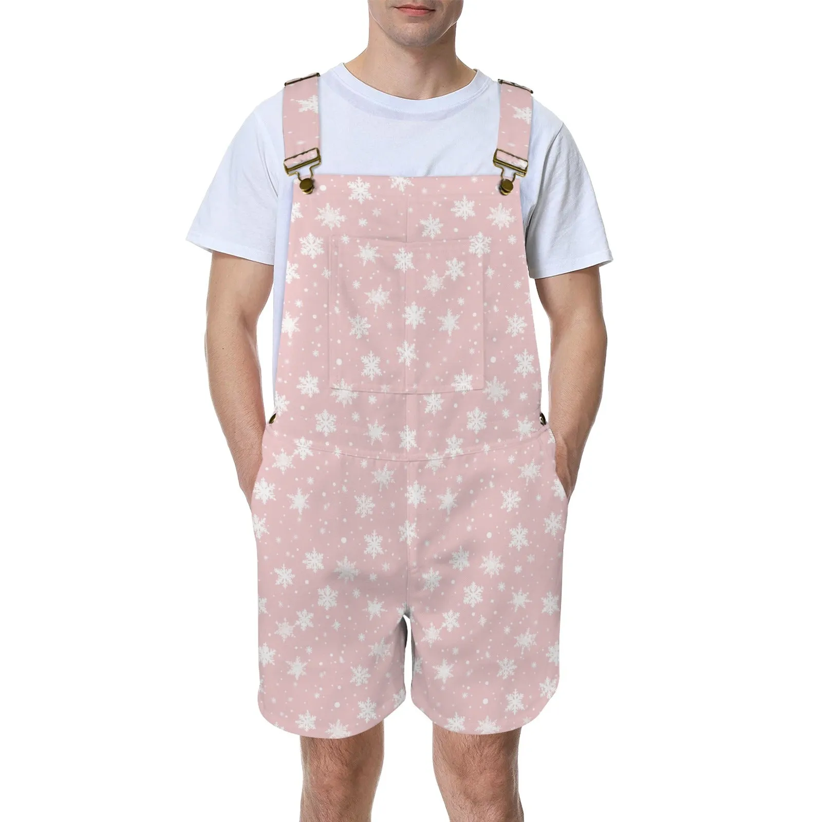 Pink Christmas Unisex Shorts Suspender Jumpsuit