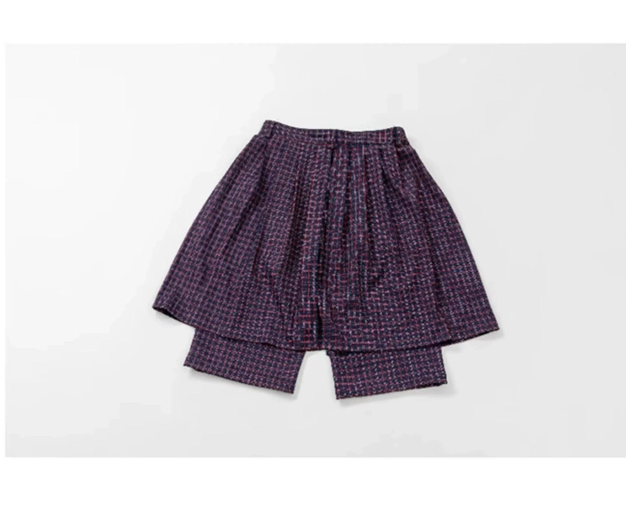 Plaid Buckle-Front Layered Unisex Skort