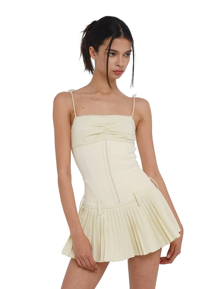 Pleated Spliced Mini Dress