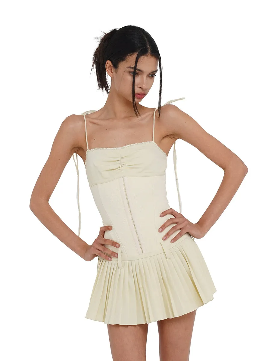 Pleated Spliced Mini Dress