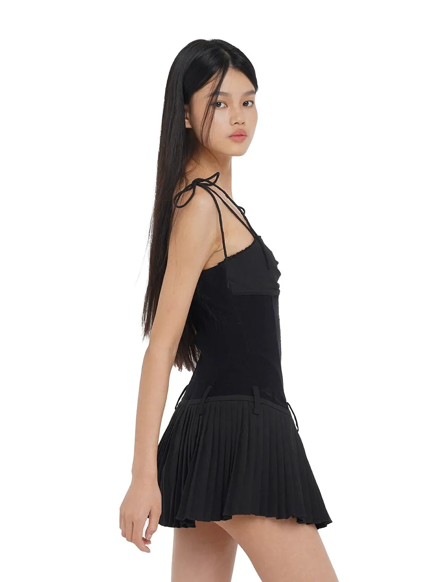 Pleated Spliced Mini Dress