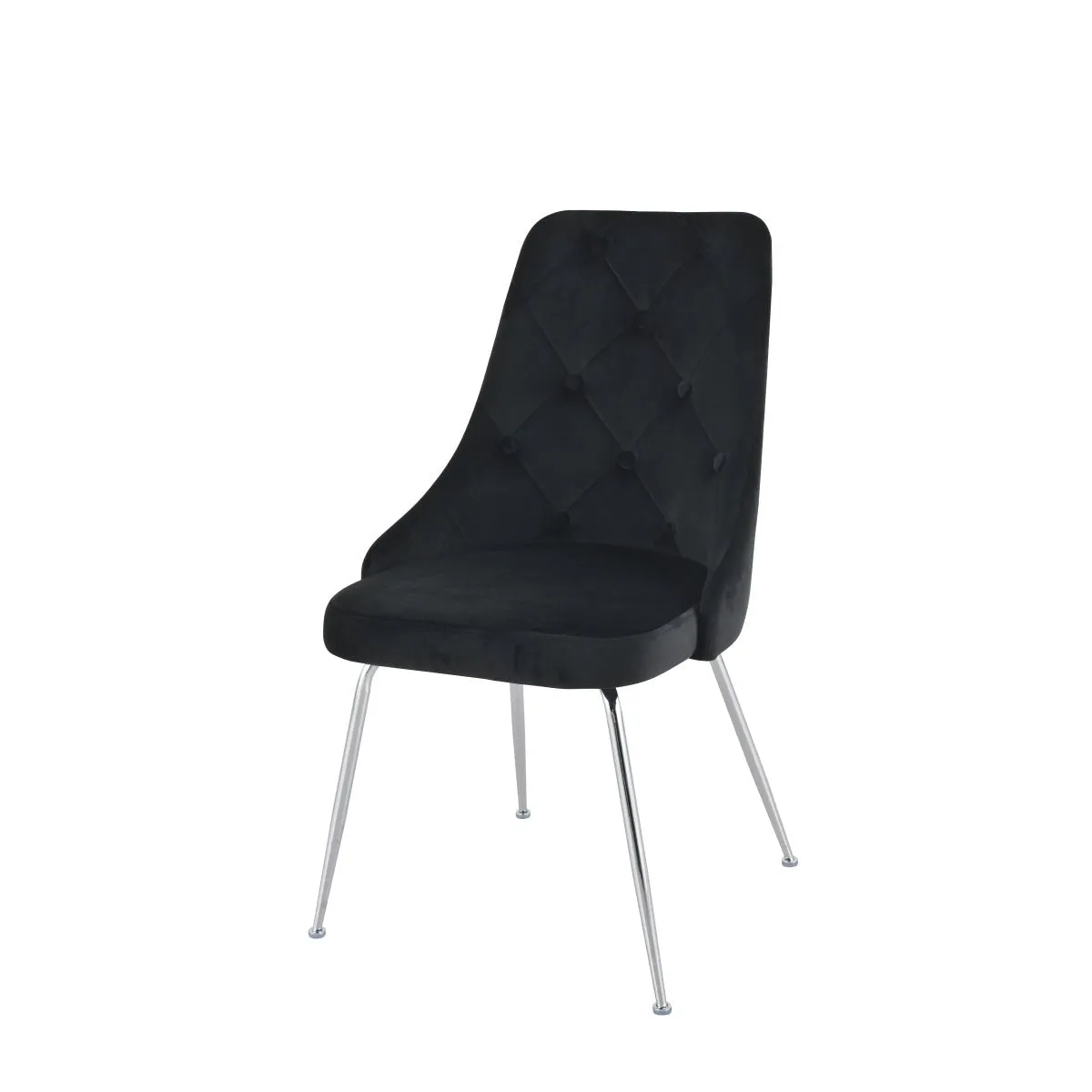 Plumeria Black Velvet Chair with Chrome Legs - Set of 2