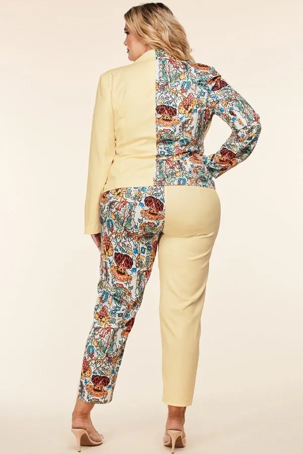 Plus Size Spring Mix & Match Two Piece Pant Suit - Multi Color