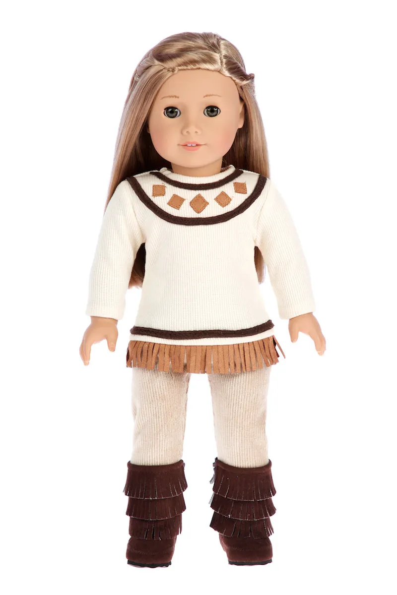 Pocahontas - Doll Clothes for 18 inch Dolls - 3 Piece Doll Outfit - Ivory Tunic, Corduroy Pants and Brown Boots