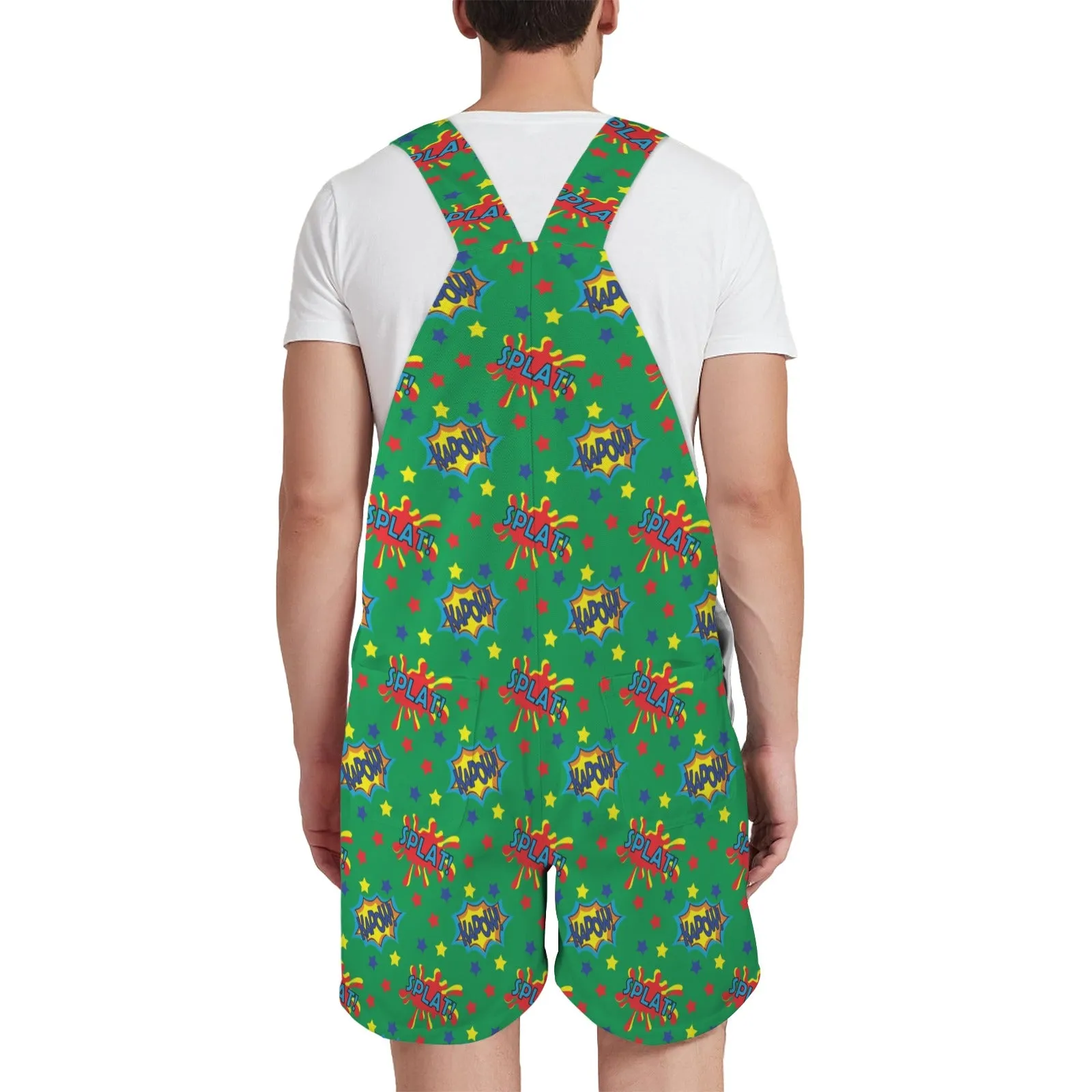 Pop Art Word Green Unisex Shorts Suspender Jumpsuit