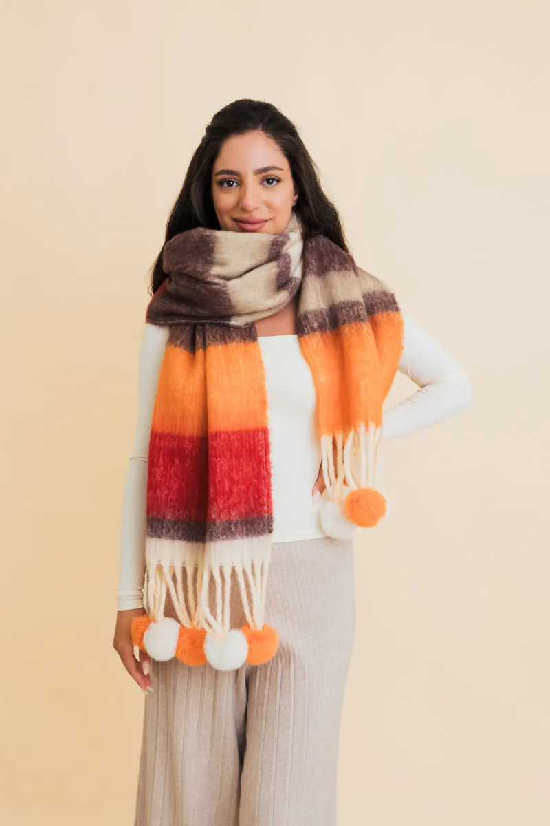 Pop Stripe Pom Tassel Cozy Scarf