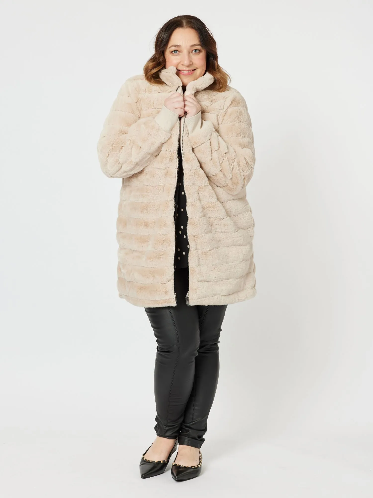 Princess Faux Fur Longline Jacket - Champagne