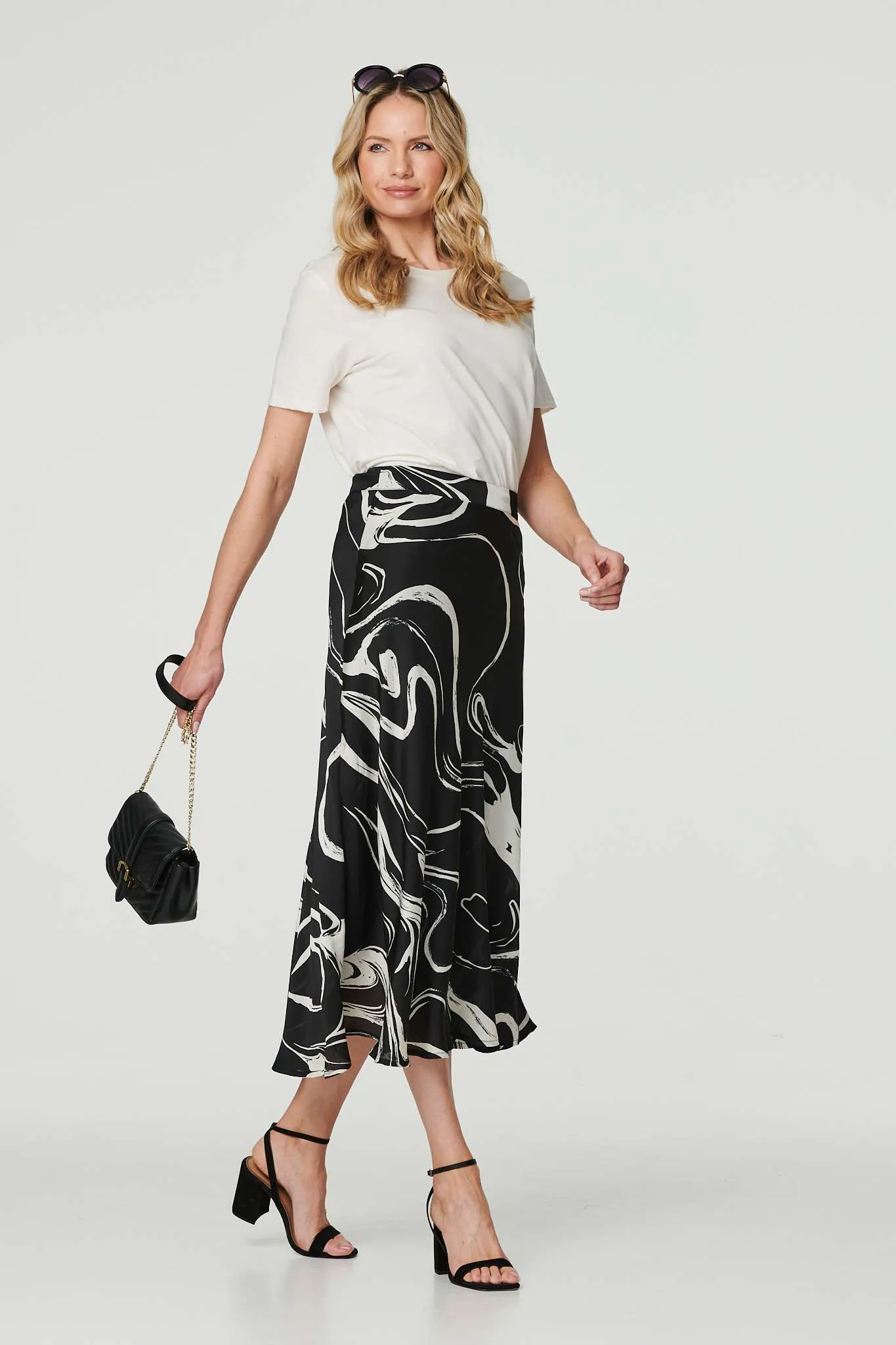 Printed High Waist A-Line Midi Skirt