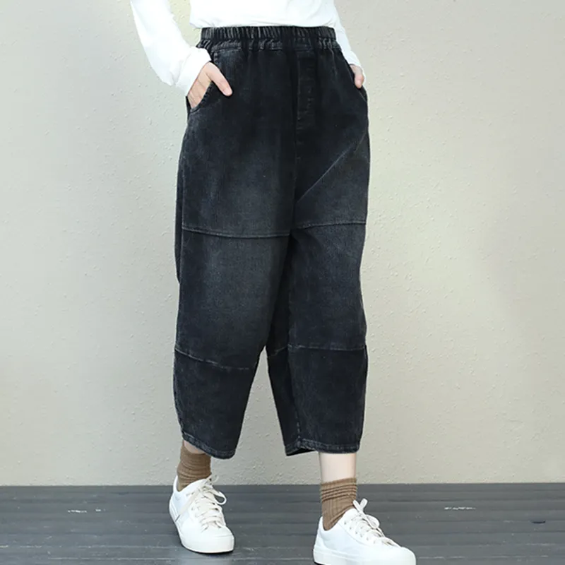 Retro Plus Size Corduroy Pants For Women