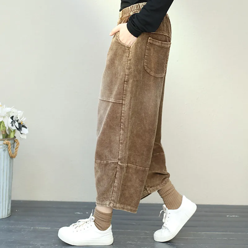 Retro Plus Size Corduroy Pants For Women