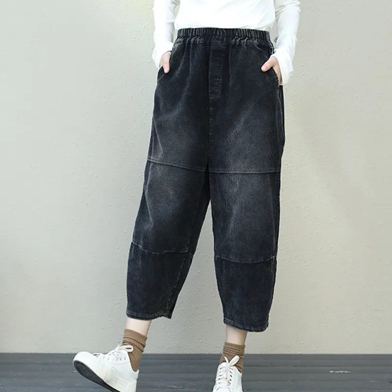 Retro Plus Size Corduroy Pants For Women