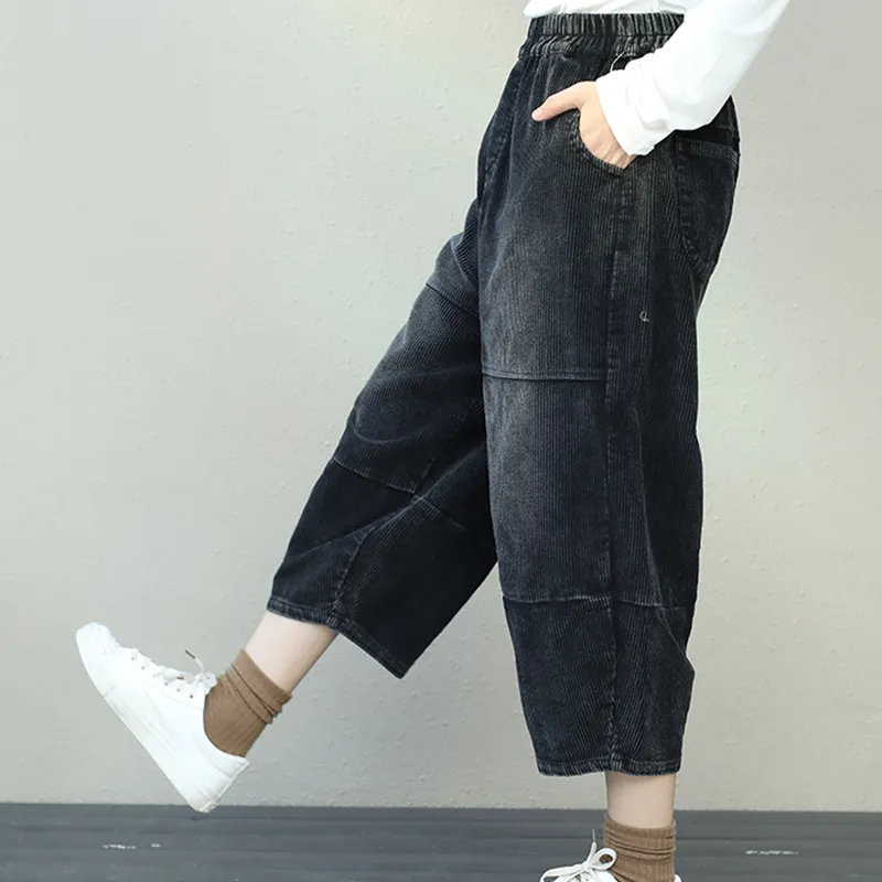 Retro Plus Size Corduroy Pants For Women