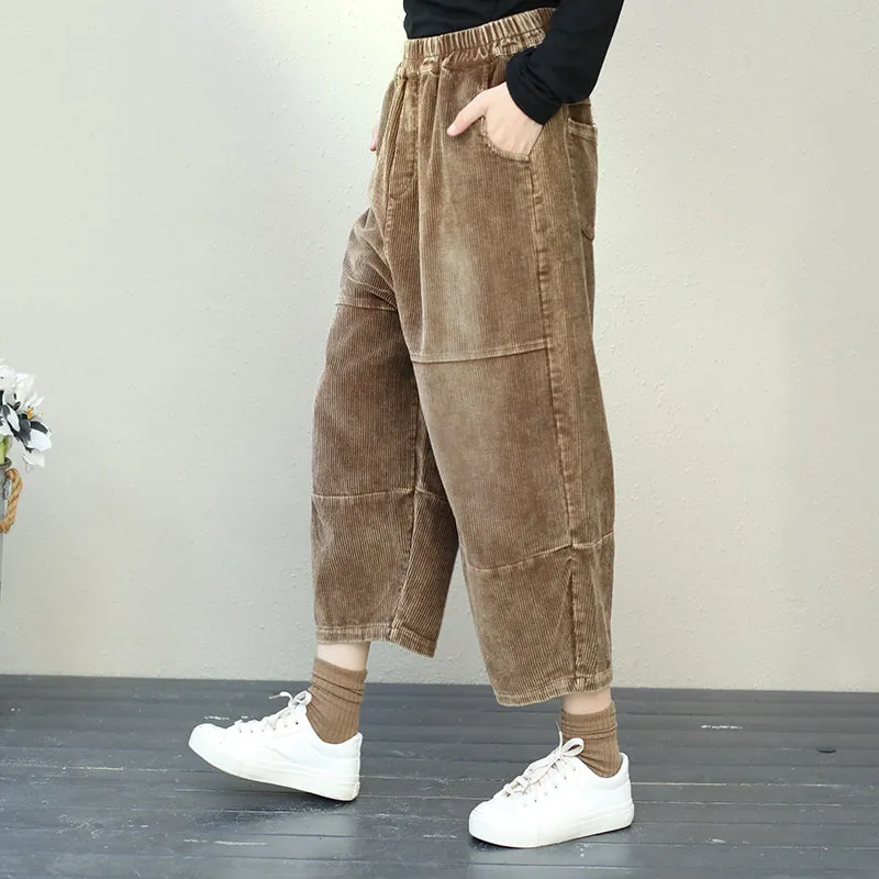 Retro Plus Size Corduroy Pants For Women