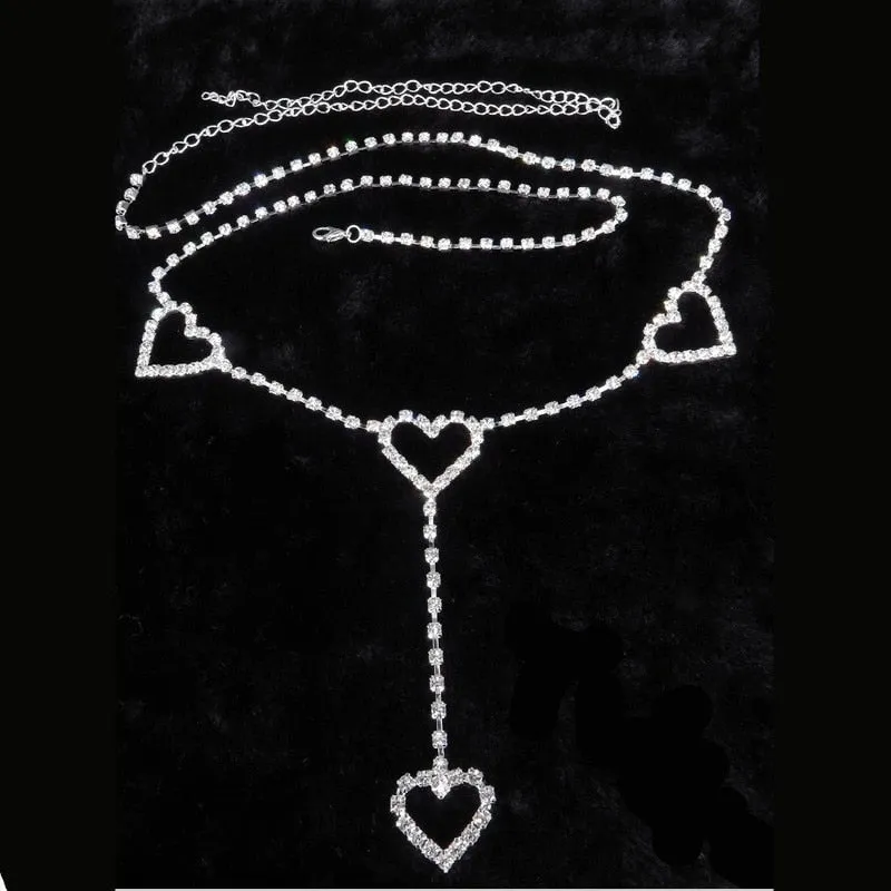 Rhinestone Heart Chain Belt