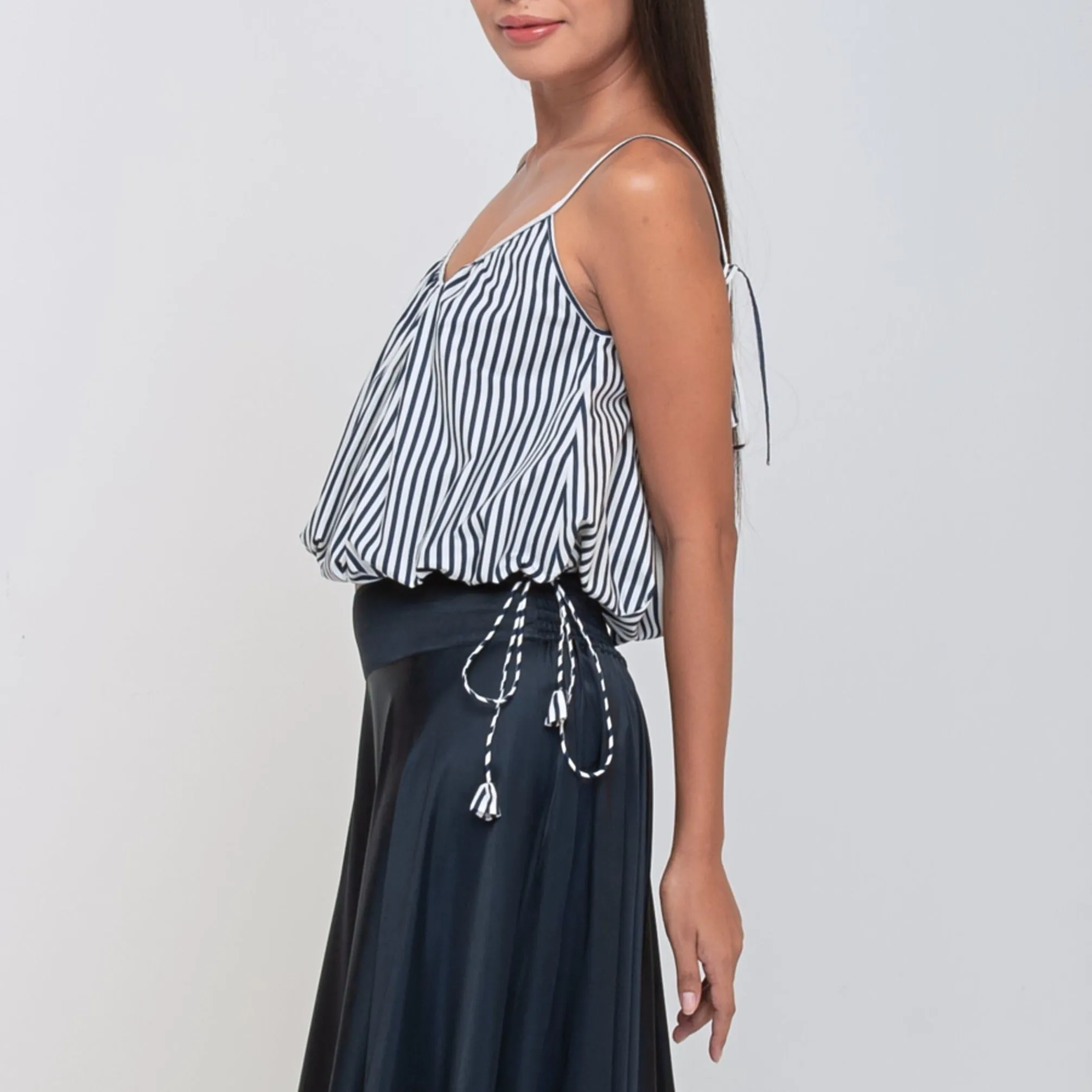 RINKI FLOW STRING CAMISOLE - Cotton Voile | Stripe Midnight Blue & Off White