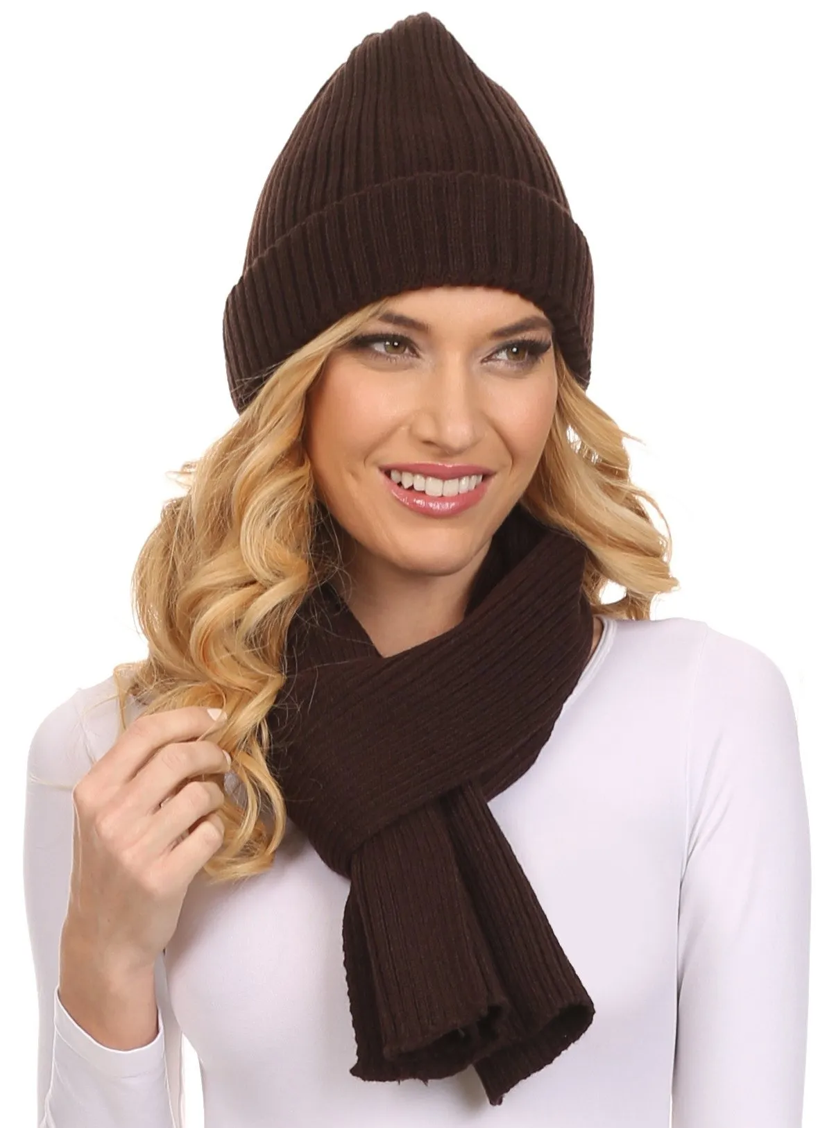 Sakkas  Aldis Unisex Ribbed Knit Beanie Hat And Scarf Set