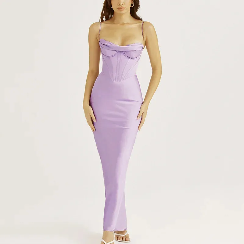 Satin Split Sexy Bodycon Women Maxi Evening Party Summer Dress Dress