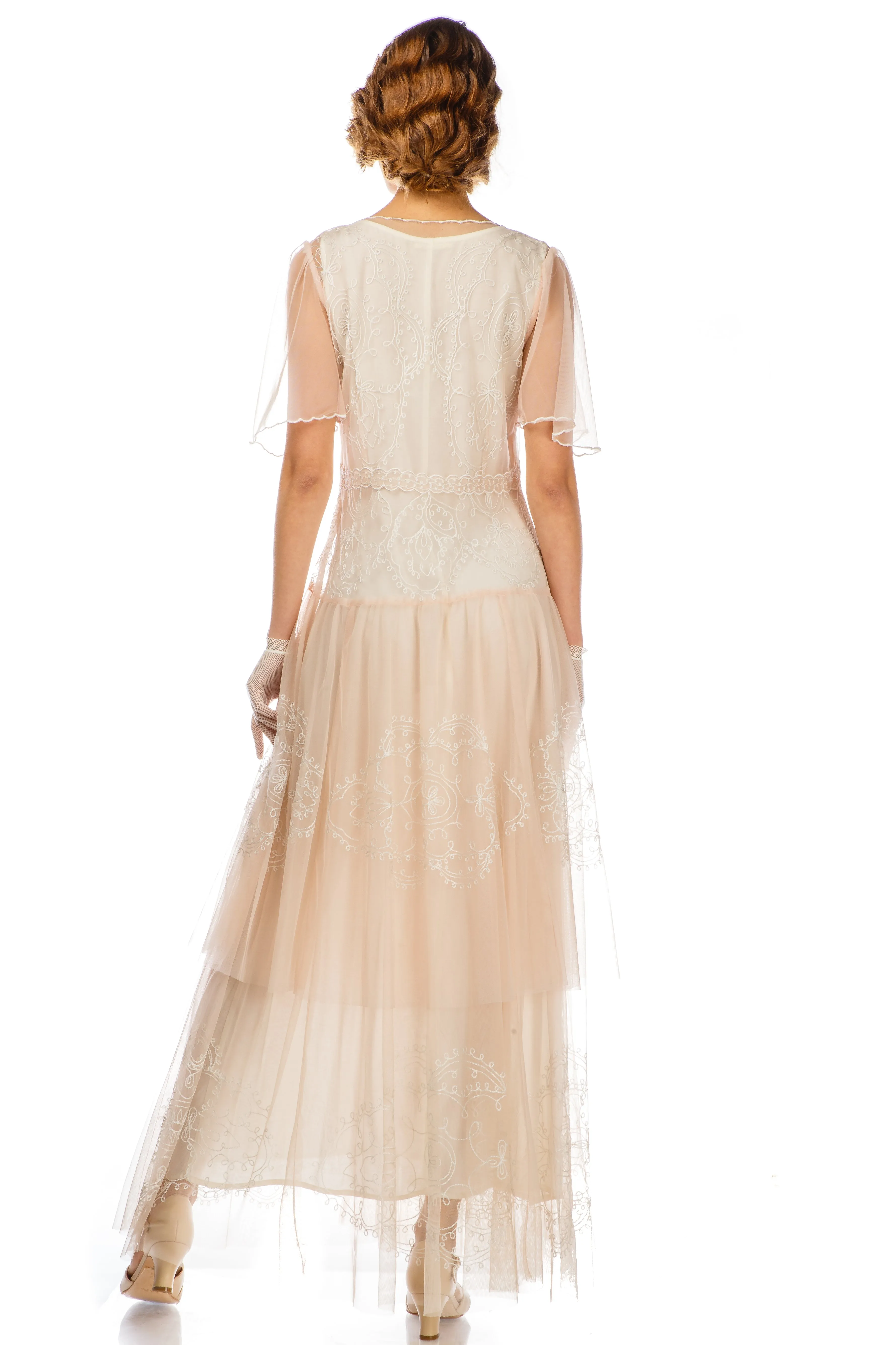 Scarlett 1920s Style Wedding Dress in Peach Ivory by Nataya