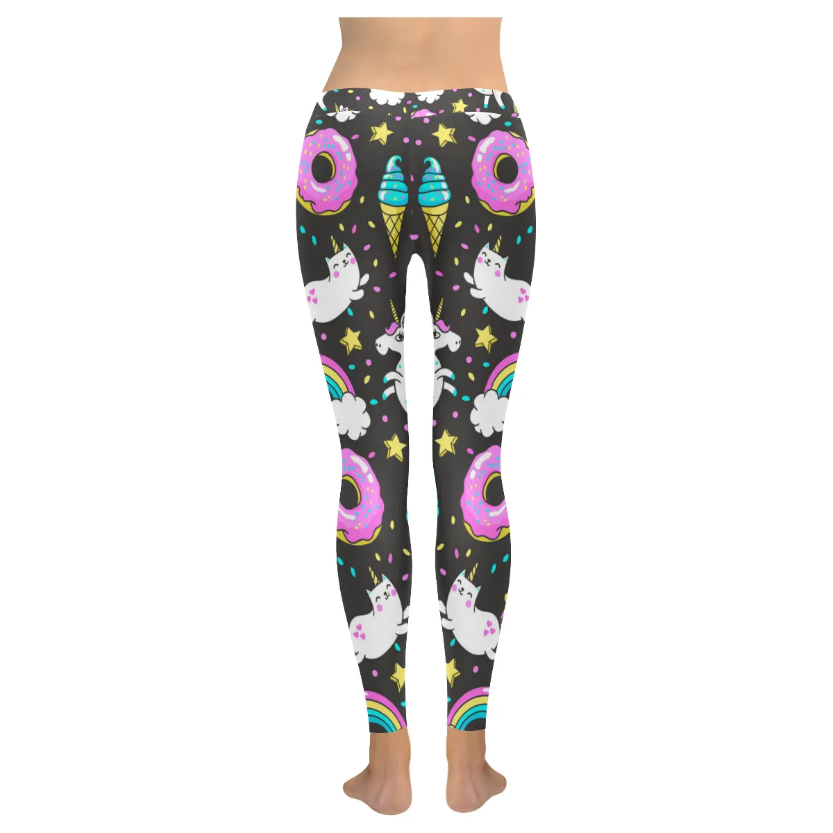 Seamless Pattern with Unicorns Donuts Rainbow Women's Low Rise Leggings (Invisible Stitch)