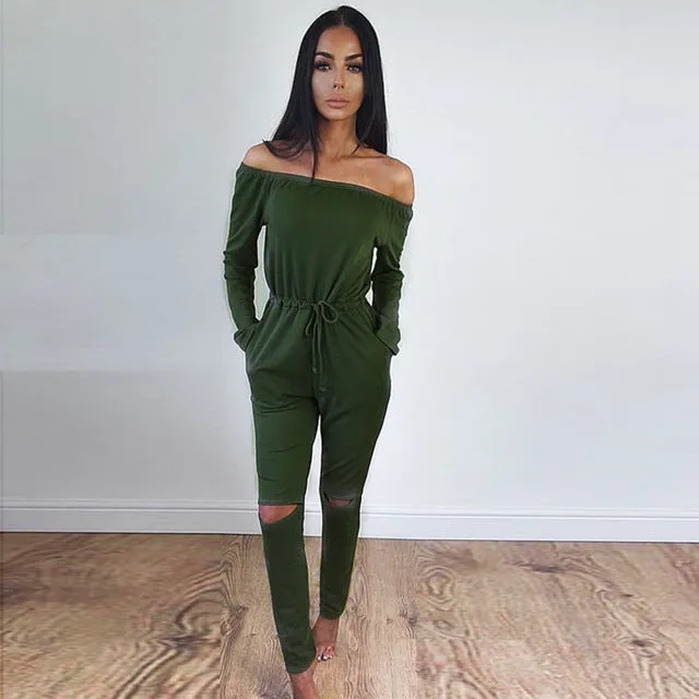 Sibybo 6 Color New Rompers Womens Jumpsuit 2017 Sexy Off Shoulder Long Sleeve Autumn Elegant Bodycon Bodysuit Bandage Jumpsuits