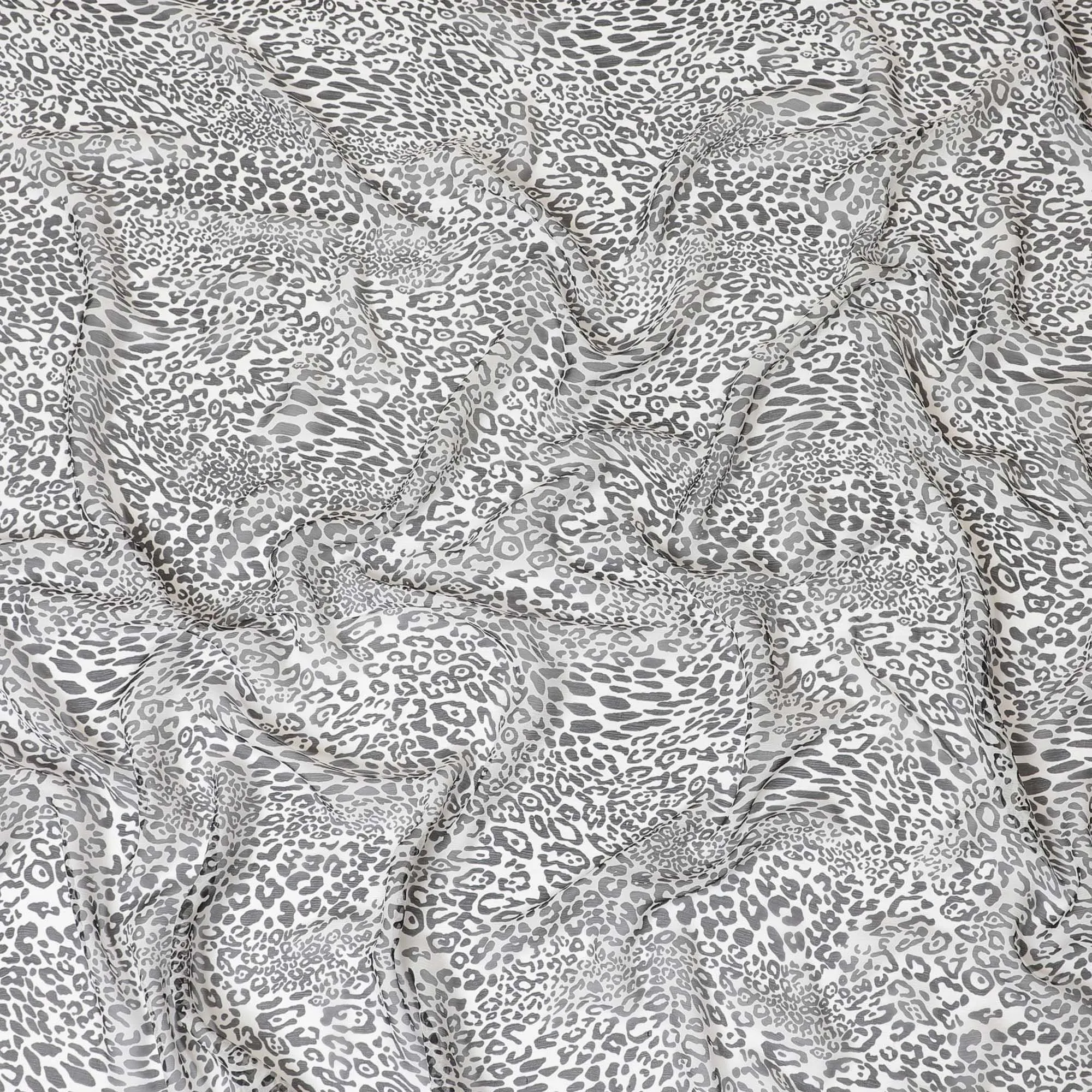 Silver pure silk chiffon fabric with black print in animal skin design-D9303